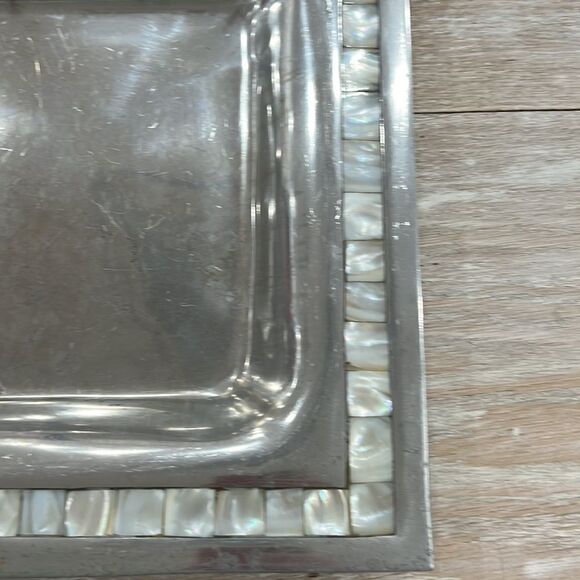 Antique Towle Silver Mother of Pearl & Aluminum Square Serving Tray 12 " x 12 " - Picture 6 of 8